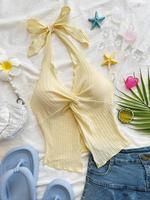Women's Solid  Tie Back  Tank Top, Casual Sleeveless   Top for Summer, Ladies Clothes for Beach Holiday Vacation