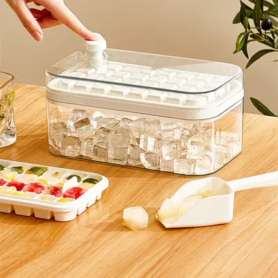One-button Press Type Ice Mold Box Plastics Ice Cube Maker Ice Tray Mold With Storage Box With Lid Bar Kitchen Accessories | ...