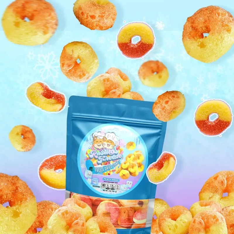 Freeze-Dried Peach Rings - Irresistible Sweet & Crunchy Treats Traditional Peach Fruit Flavor Candy in a 2oz Bag