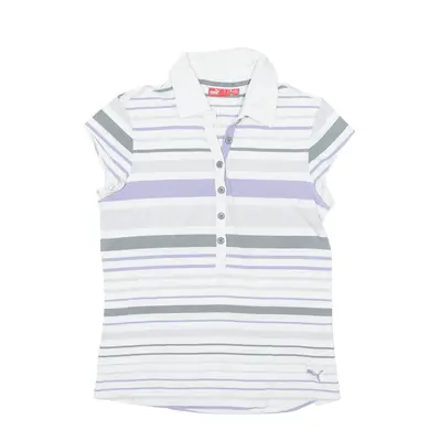 PUMA Polo Shirt Cream Striped Short Sleeve Womens UK 12