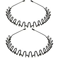 Metal Headbands, 2 Pack Fashion Unisex Black Hairband Spring Wave Non Slip Sports Headwear Hair Hoop Hair Accessories (2 Pack...