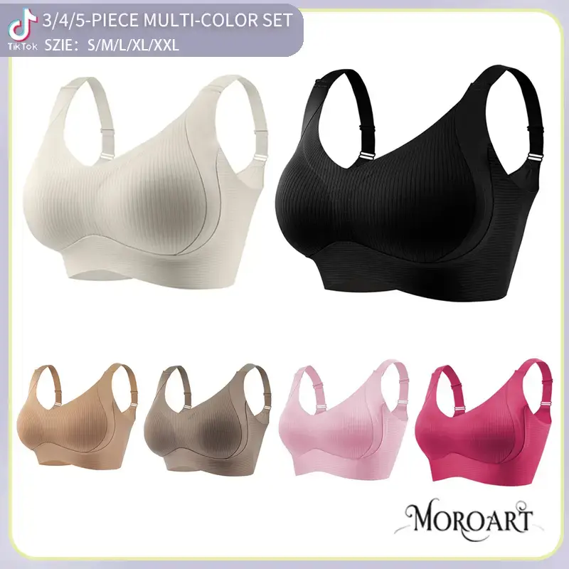 3/4/5 counts Women's Solid Wireless Bra, Comfortable Breathable Push Up Bra, Softness Lightweight Lingerie for All Seasons, W...