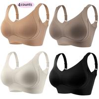 4 counts MOROART Women's Solid Four-breasted Adjustable Wireless Bra, Womenswear Lingerie for All Seasons Valentine's Day, gi...