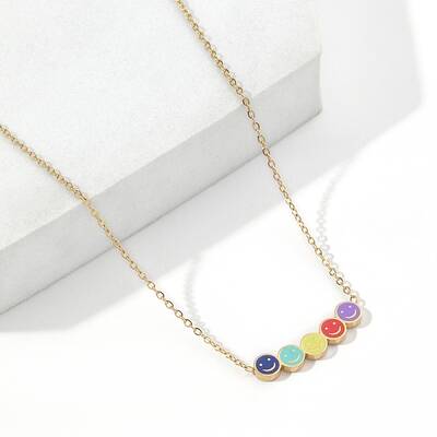 Colorful Enamel Smile Face Pendant Necklace with 201 Stainless Steel Cable Chains