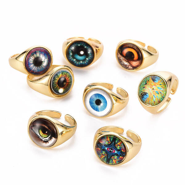 Brass Glass Cuff Rings
