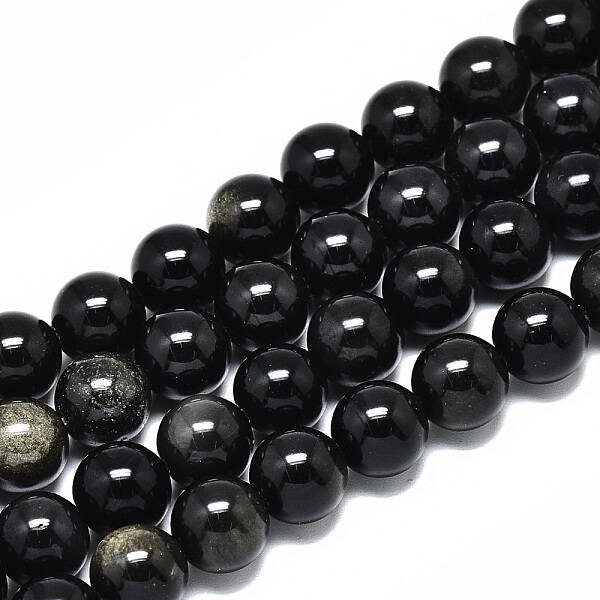 Natural Golden Sheen Obsidian Strands Beads