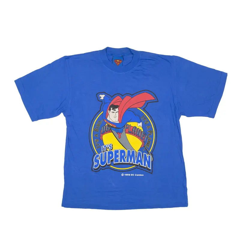 SUPERMAN T-Shirt Blue 90s Short Sleeve Mens S