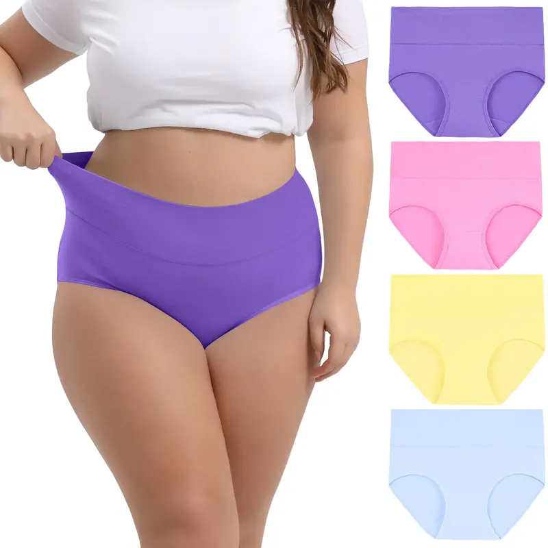 INNERSY Women's Plus Size XL-5XL High Waisted Cotton Underwear 4-Pack, Soft & Comfortable Full Coverage Briefs, Breathable St...