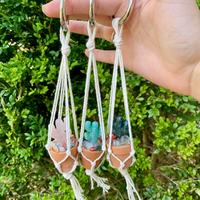 Macrame Crystal Cactus Rear View Car Hanger| Hand Made| Crystals