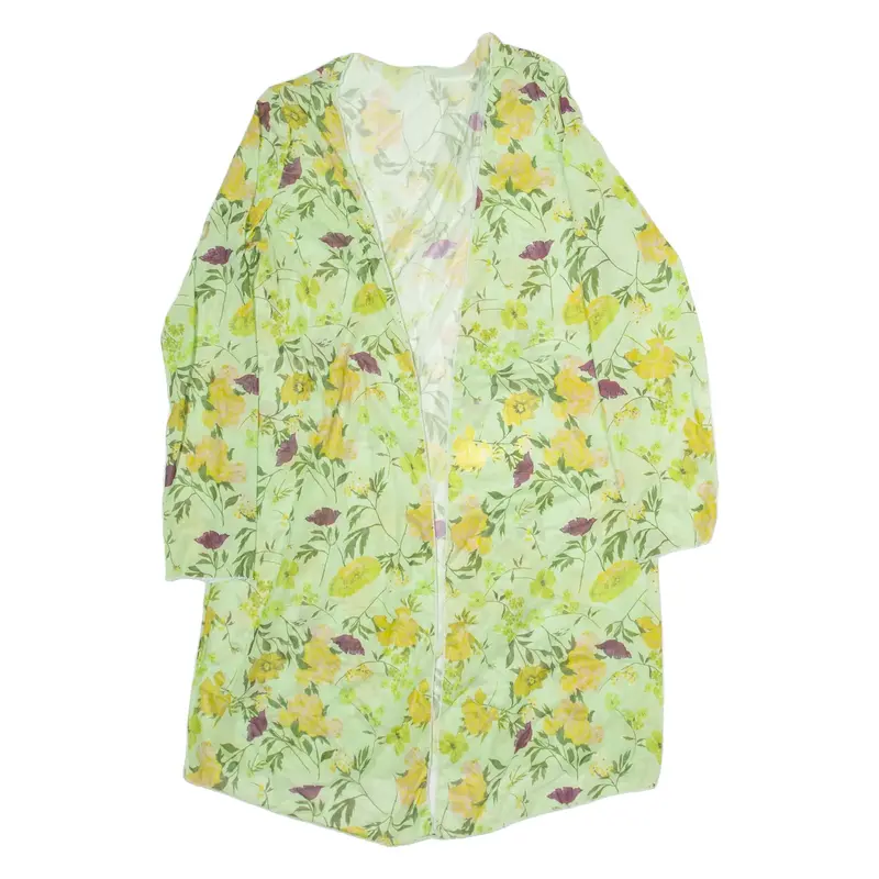 Womens Kimono Top Green Long Sleeve Floral XL