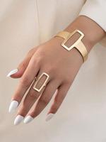 Fashion Simple Geometric Square Design Jewelry Set, Hollow Out Ring & Bracelet, Fashionable Jewelry Set, Daily Clothing Decor...