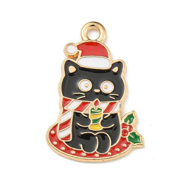 Christmas Kitty Alloy Enamel Pendants