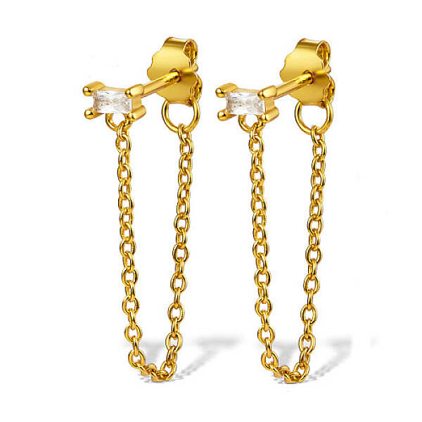 Real 18K Gold Plated 925 Sterling Silver Chains Front Back Stud Earrings