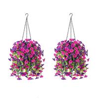 Artificial Flower Hanging Basket, 2 Counts/set Colorful Faux Flower Basket, Decorative Hanging Planters for Home Garden, Wedd...