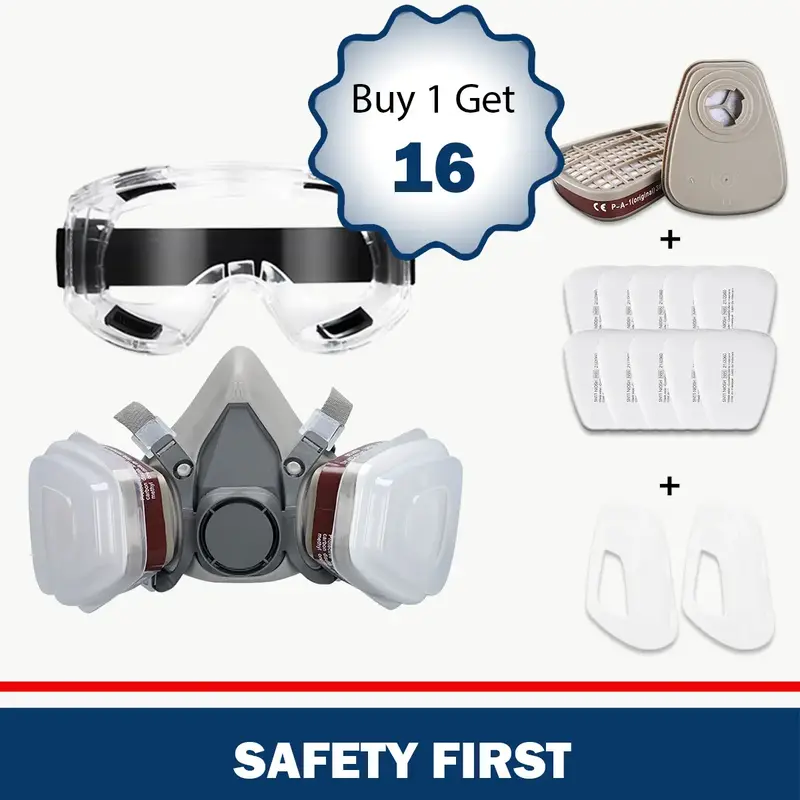 Reusable Respirators, Pomerol 16/17-in-1 Half & Full Face Gas Mask with Dual Filter Cartridge – Anti-Dust, Anti-Virus, Anti...