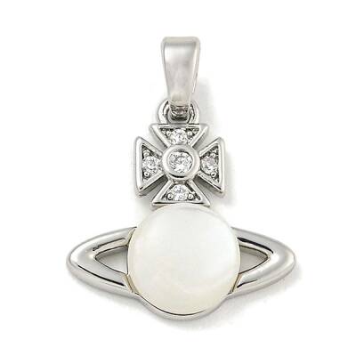 Brass with Clear Cubic Zirconia with Sea Shell Pendant