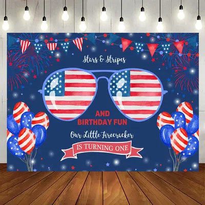 Aperturee Fourth of July Stars Stripes 1st Birthday Backdrop