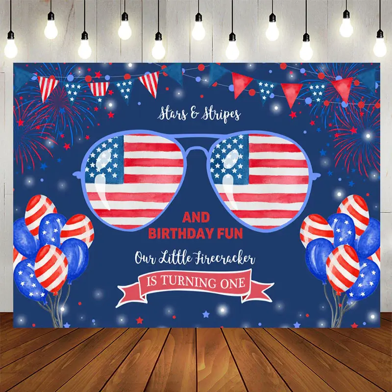 Aperturee Fourth of July Stars Stripes 1st Birthday Backdrop