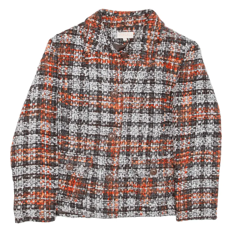 VERSAL Blazer Knit Jacket Orange Wool Check Womens M