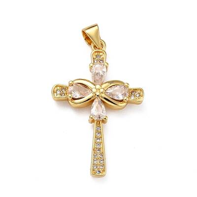 5Pcs Brass Micro Pave Clear Cubic Zirconia Pendants