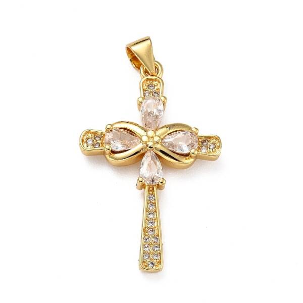 5Pcs Brass Micro Pave Clear Cubic Zirconia Pendants