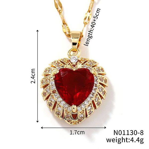 Brass Pave Cubic Zirconia Coffee Bean Chain Cute Heart Pendant Necklaces for Women