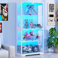 MIIFUNY Display Cabinet with Glass Doors, Storage Cabinet with 3 Color Light, 4-Tier Curio Cabinet Bookcase for Collectibles,...