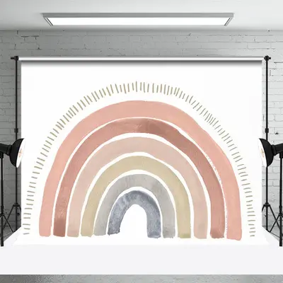 Earth Color Rainbow Boho Birthday Cake Smash Backdrop - Aperturee