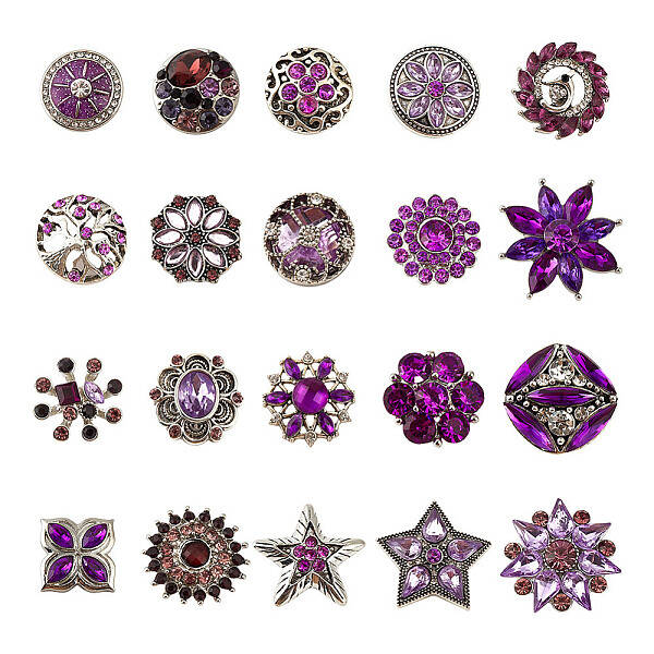 20Pcs Alloy Rhinestone Snap Button