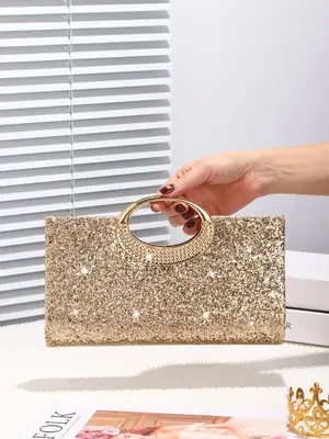 Women's Elegant Glitter Evening Bag, Exquisite Metal Decorated Handle Bag, Trendy All-match & Exquisite Bag for Party Decorat...