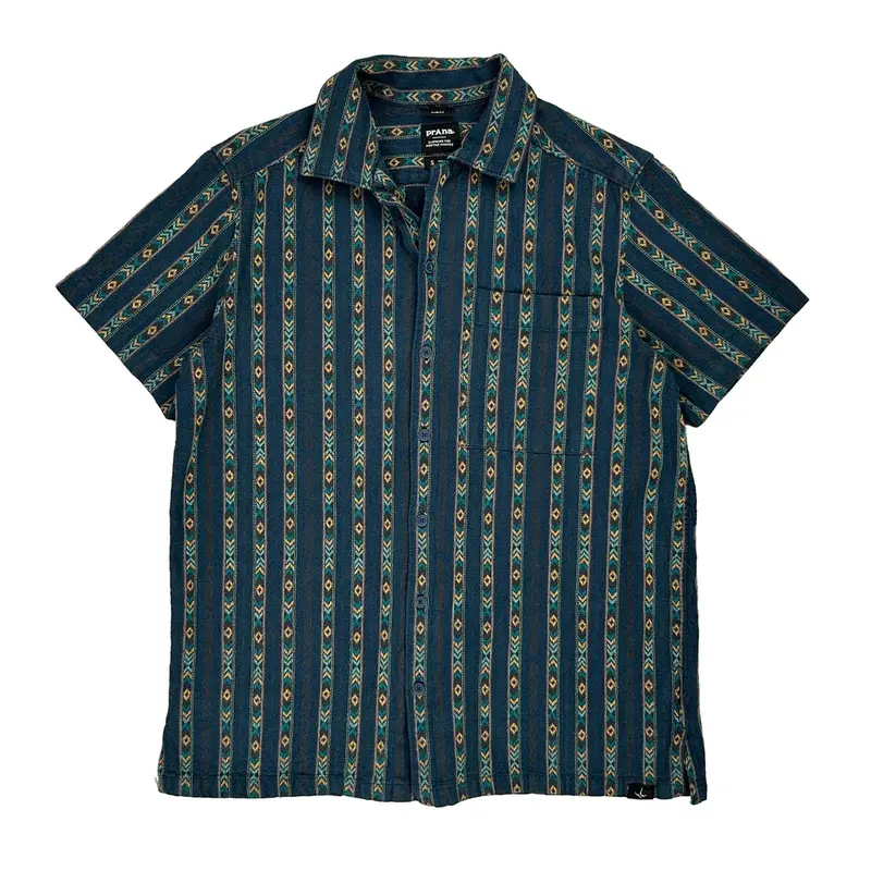 Prana Slim Fit Short Sleeve Shirt - Small Blue Cotton