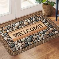 Stone Welcome Door Mat - Non-slip, Washable Entrance Mat, Farmhouse Decoration Home Entrance with \