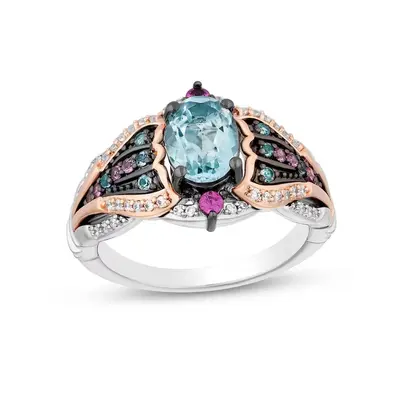 10K White Gold Oval Cut Topaz Multi-Gemstone and Diamond Band