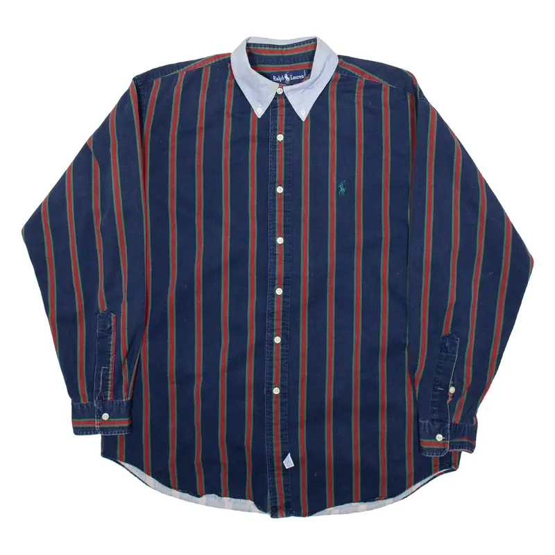 RALPH LAUREN Mens Shirt Blue Striped Long Sleeve M