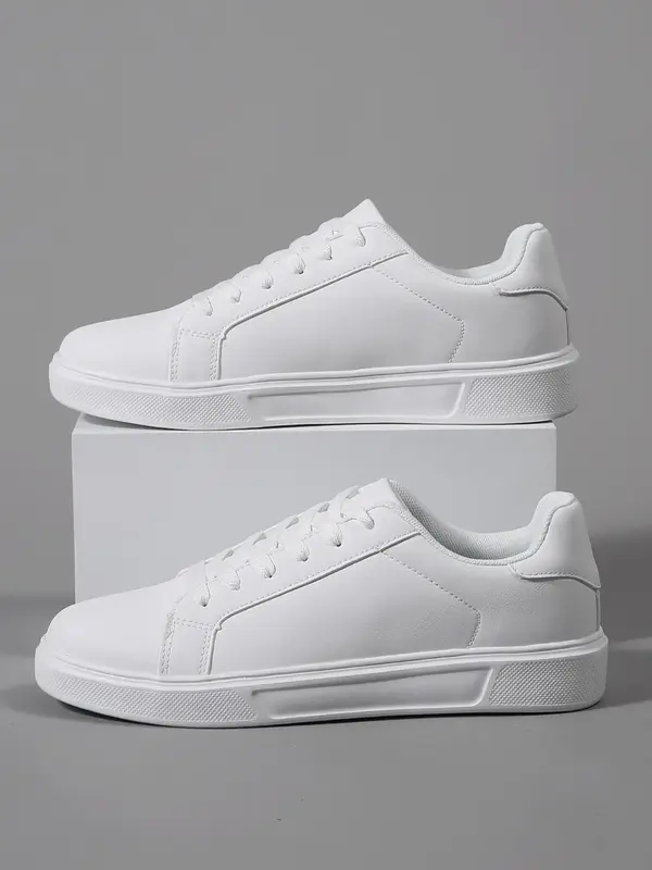 Men's Solid Color Lace Up Low Top Casual Sneakers, Casual Comfortable Breathable Skate Shoes for Daily Wear, Fashion All-matc...