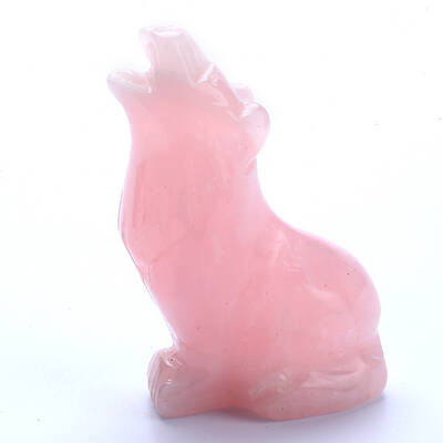 Natural Rose Quartz Carved Healing Wolf Figurines