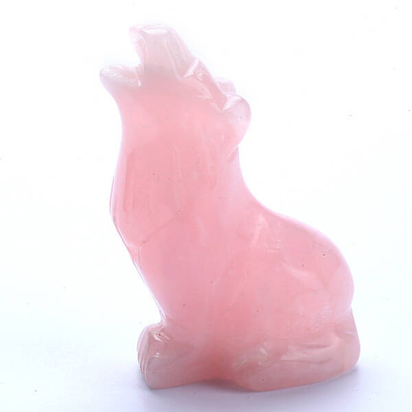 Natural Rose Quartz Carved Healing Wolf Figurines