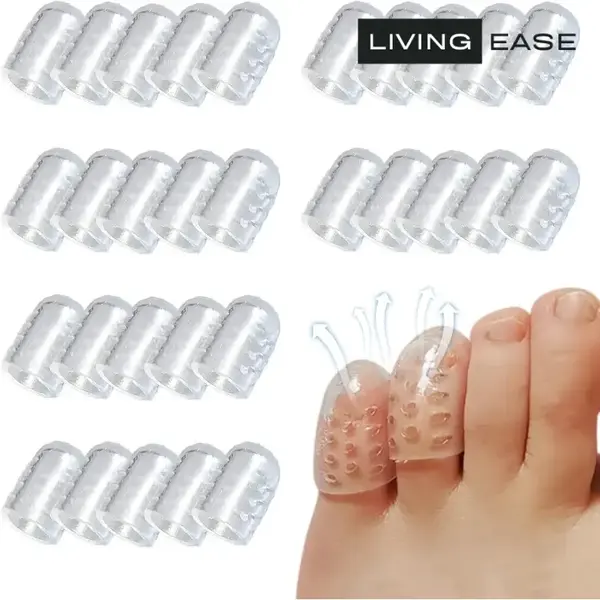 Living Ease Silicone Anti-Friction Toe Protectors Breathable Caps Soft Covers for Ingrown Toenails Calluses & Blisters All Se...