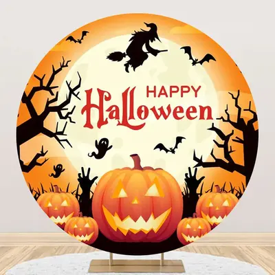 Round Orange Pumpkin Trunk Moon Halloween Backdrop