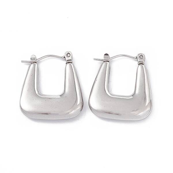 Non-Tarnish 304 Stainless Steel Trapezoid Thick Hoop Earrings for Women