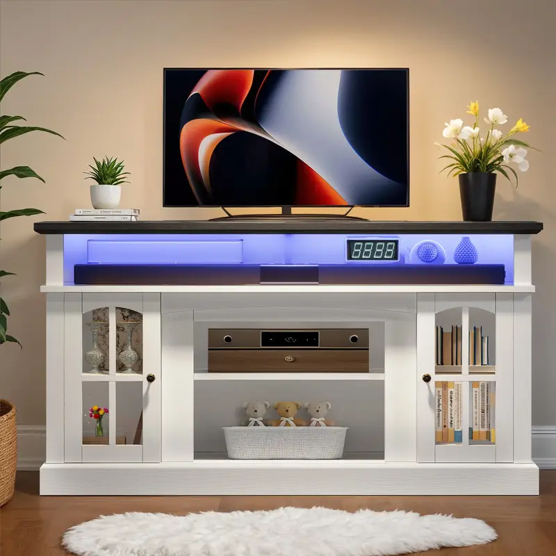 Yitahome LED Farmhouse TV Stand for TV up to 65 Inch w/Outlets, Highboy Media Entertainment Center Console Table Adjustable S...