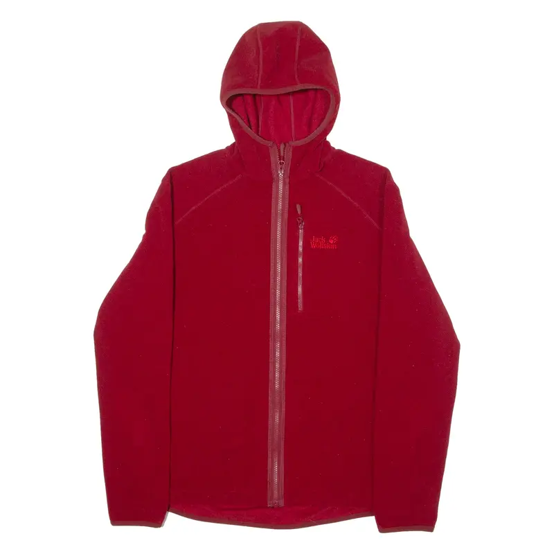 JACK WOLFSKIN Mens Fleece Jacket Red Knit Hooded M