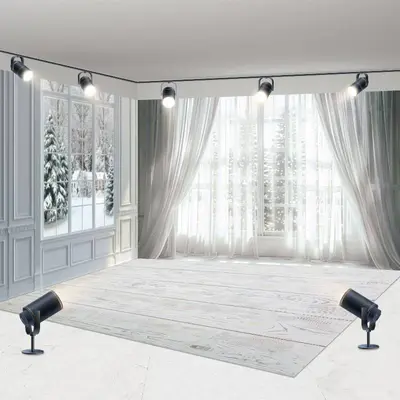 Aperturee White Curtain Window Snowy Winter Room Set Backdrop | Winter Wonderland Backdrop | Winter Scene Backdrop | Winter W...