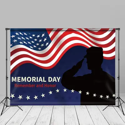 Salute Soldier USA Flag Happy Memorial Day Backdrop - Aperturee