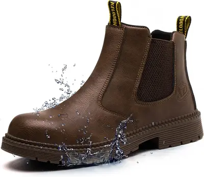 WKK Waterproof Steel Toe Boots For Men-6 Inch Leather Slip On Safety Work Boots Mens Steel Toe Shoes Indestructible Non Slip ...