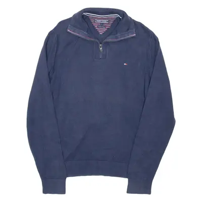 TOMMY HILFIGER Mens Jumper Blue 1/4 Zip Tight Knit L