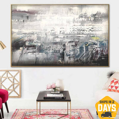 Extra Large Original Abstract Grey Paintings On Canvas Modern Textured Painting Wall Art Mixed Media Oil Painting Wall Decor ...