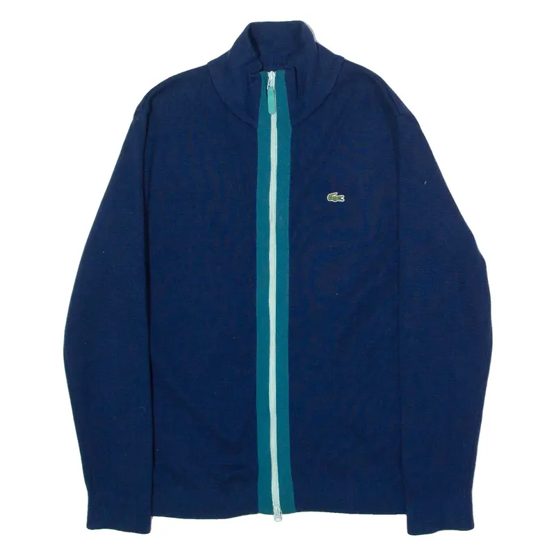 LACOSTE Womens Patterned Jumper Blue Striped High Neck Tight Knit M