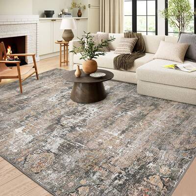 Garvee Washable Area Rugs for Living Room, 9x12 Soft Vintage Large Bedroom Rug Foldable Non-Slip Low Pile Farmhouse Area Rug ...