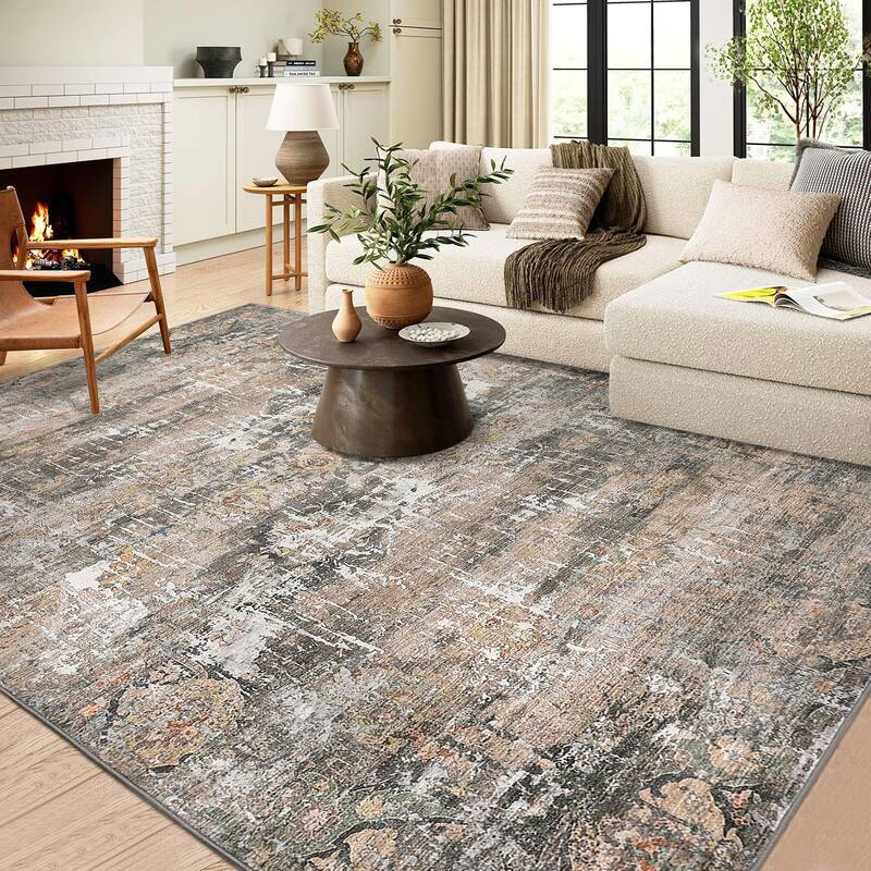Garvee Washable Area Rugs for Living Room, 9x12 Soft Vintage Large Bedroom Rug Foldable Non-Slip Low Pile Farmhouse Area Rug ...